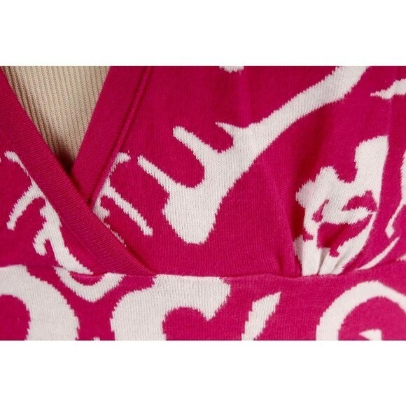 LAUNDRY BY DESIGN Fuchsia & White Filagree Knit Plunging Neckline Dress NWT - Picture 5 of 5